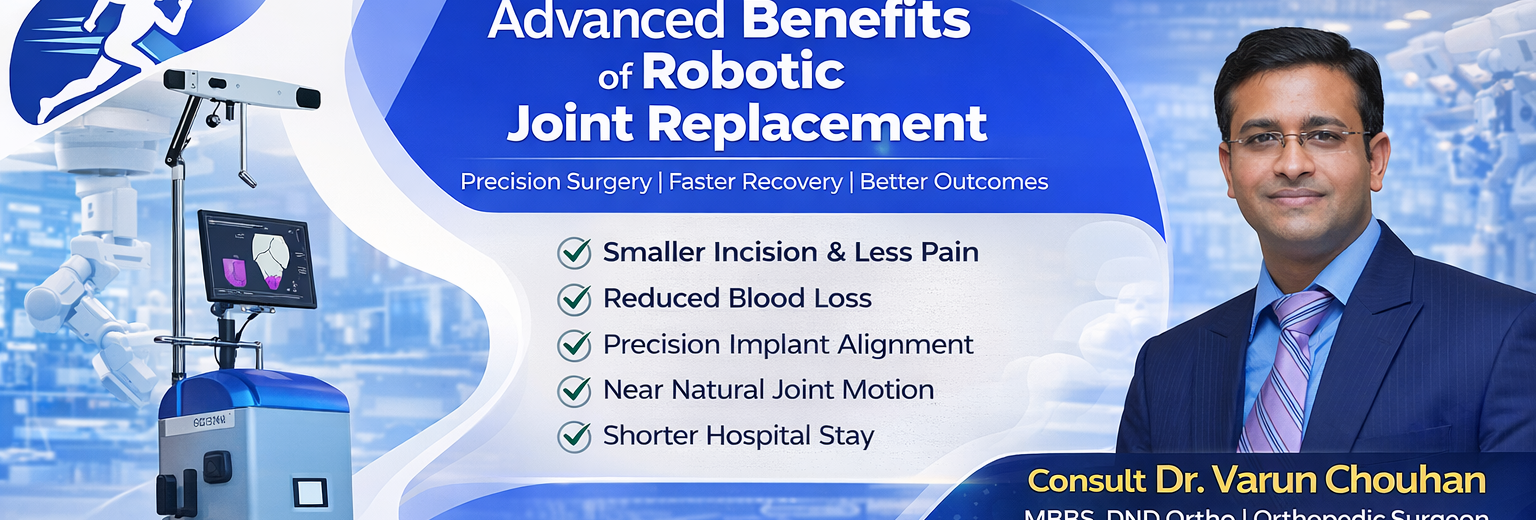 Advanced benefits of robotic joint replacement — smaller incision, reduced blood loss, precision implant alignment, near natural joint motion, shorter hospital stay