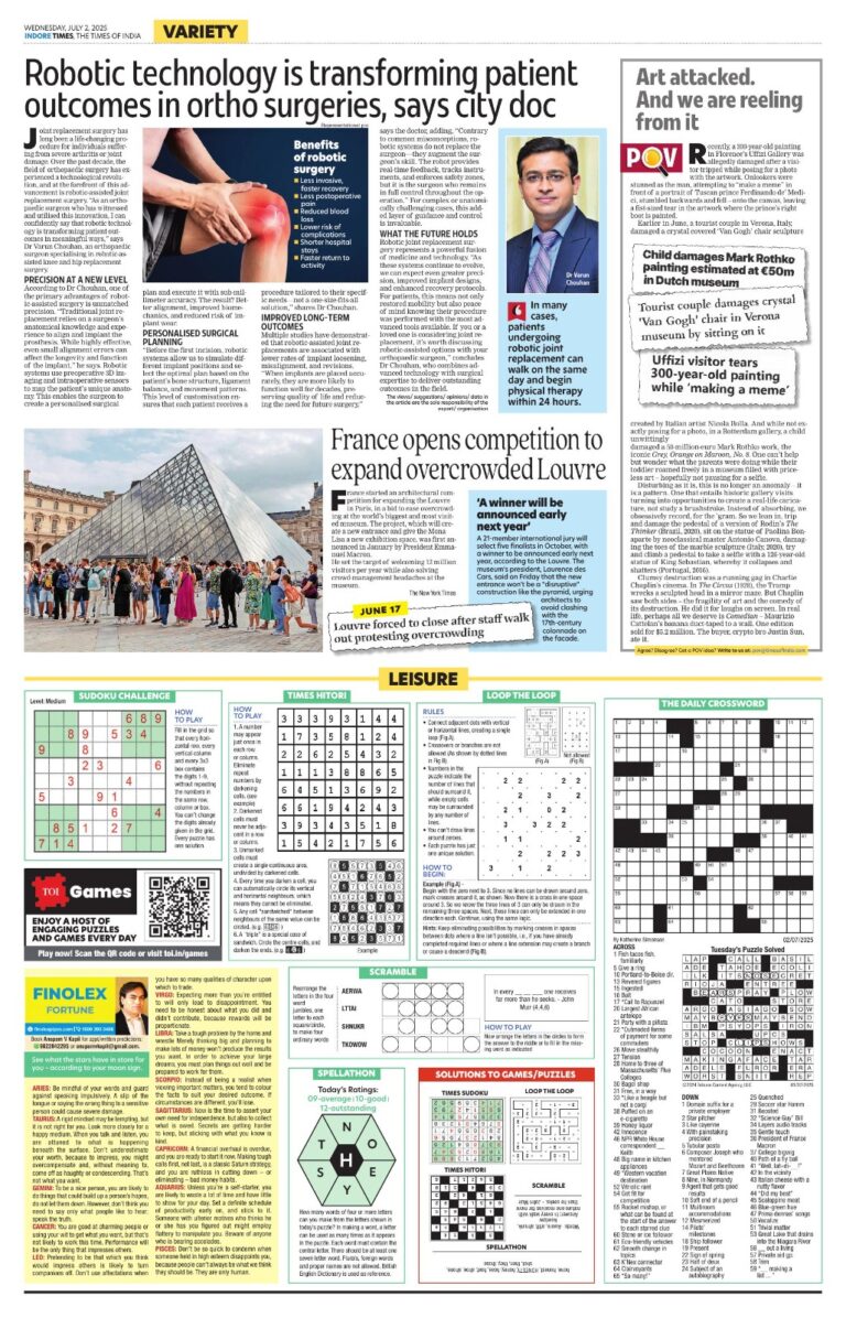 The Times of India feature on Dr. Varun Chouhan about robotic technology in orthopedic surgery