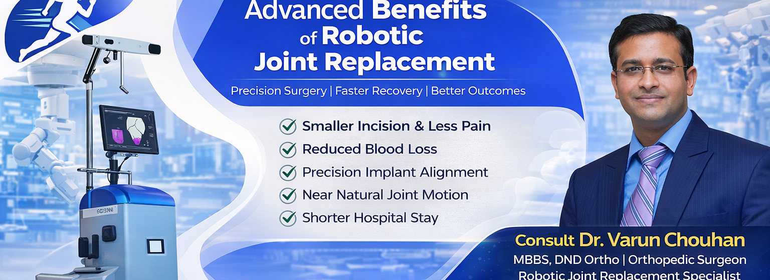 Dr. Varun Chouhan, Best Orthopedic Doctor in Indore, highlighting benefits of robotic joint replacement at Bombay Hospital Indore